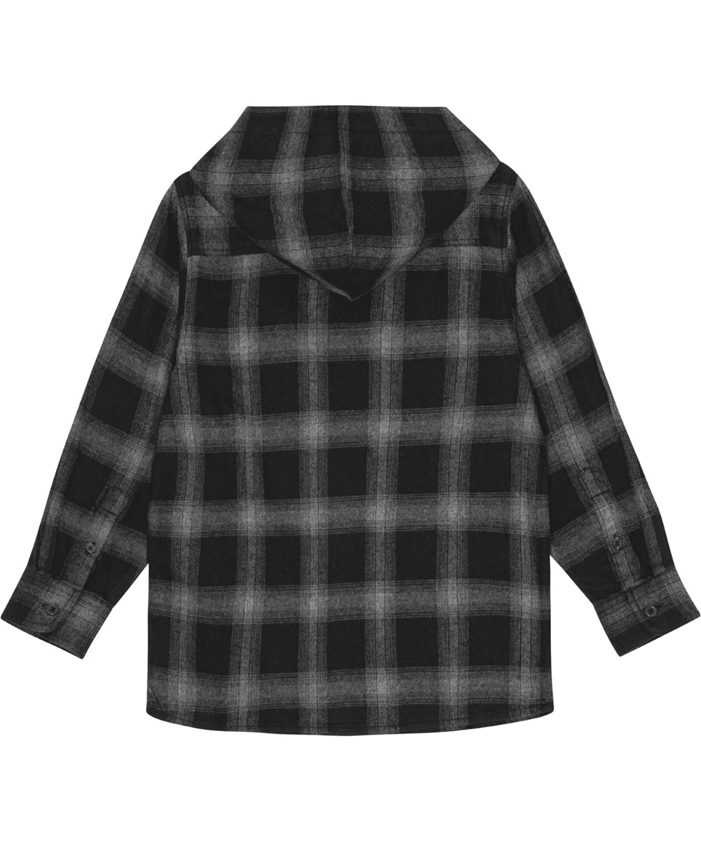 Rizz - Space Check - Black and grey plaid overshirt in cotton with hood and pockets.