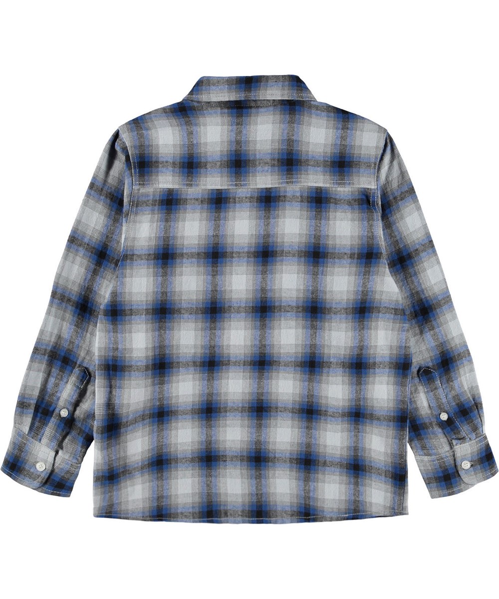 Rozzy - Moon Blue Check - White, black and blue checkered shirt made of cotton.
