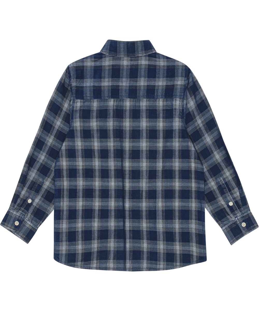 Rozzy - Night Check - Dark blue and white plaid cotton shirt with button fastening.