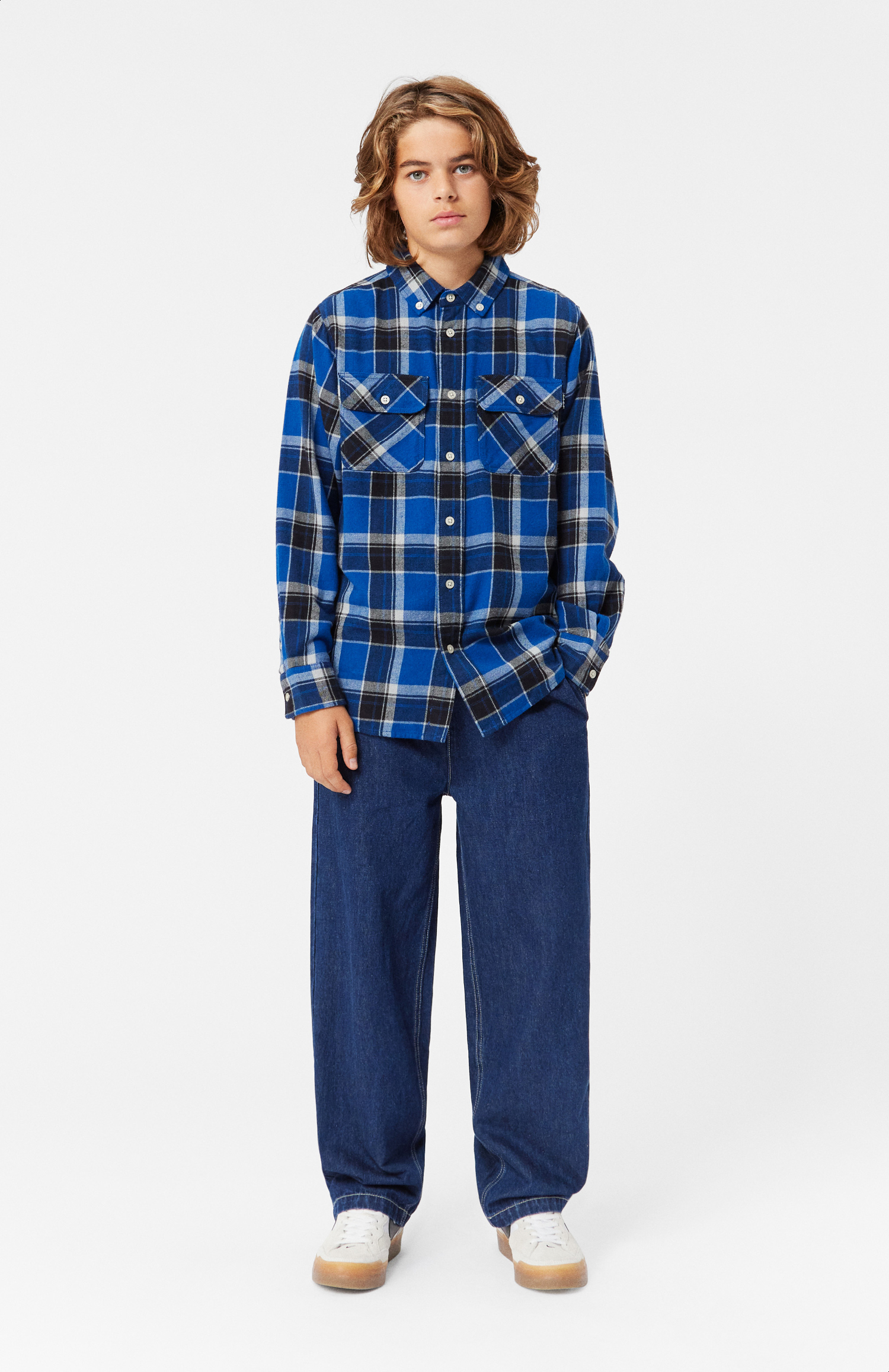 【SATIIIZ】Kaylee Flannel Check Shirt Rozzy - Oceanic Check - Blue, white, and black plaid organic