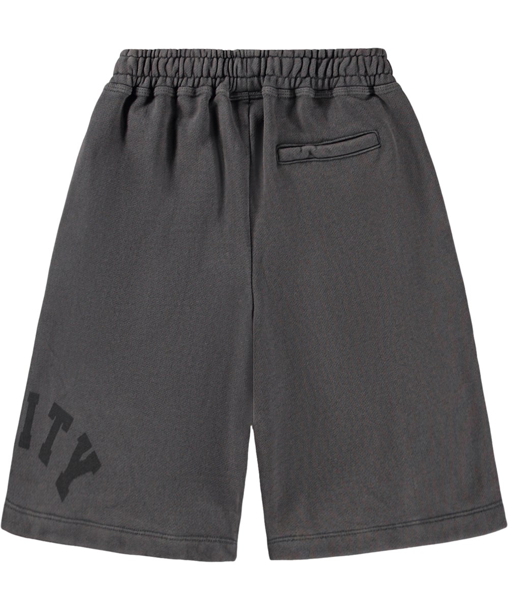 Addami - Raven - Soft, dark grey knee-length shorts for children made of organic cotton with a print 