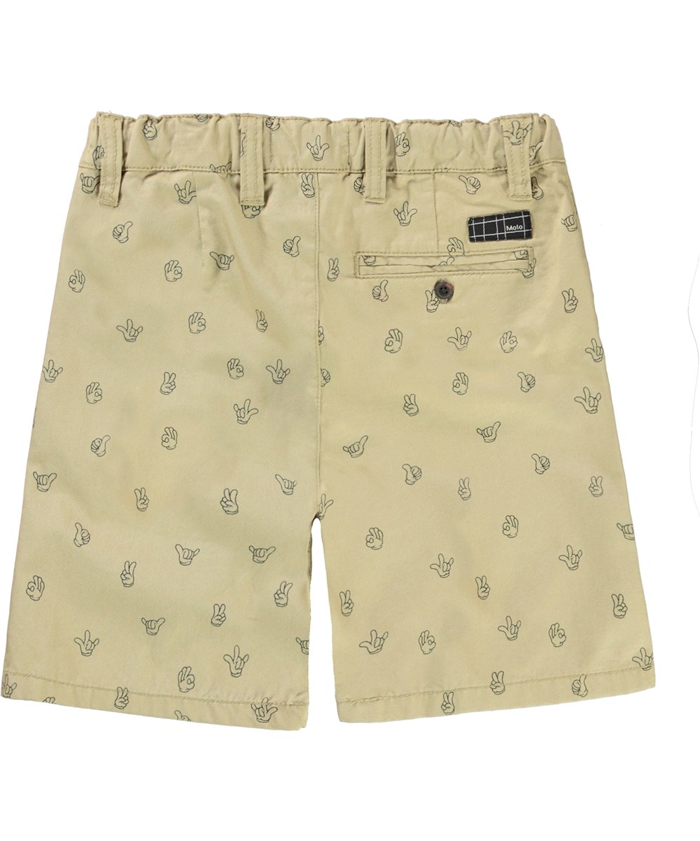 Ajvin - Mini Hands - Beige shorts with hand sign print