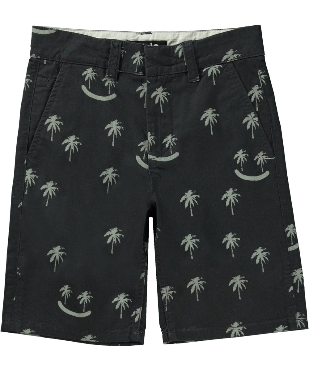 Alan - Smile Palmtrees - Black chino shorts with palm tree smileys