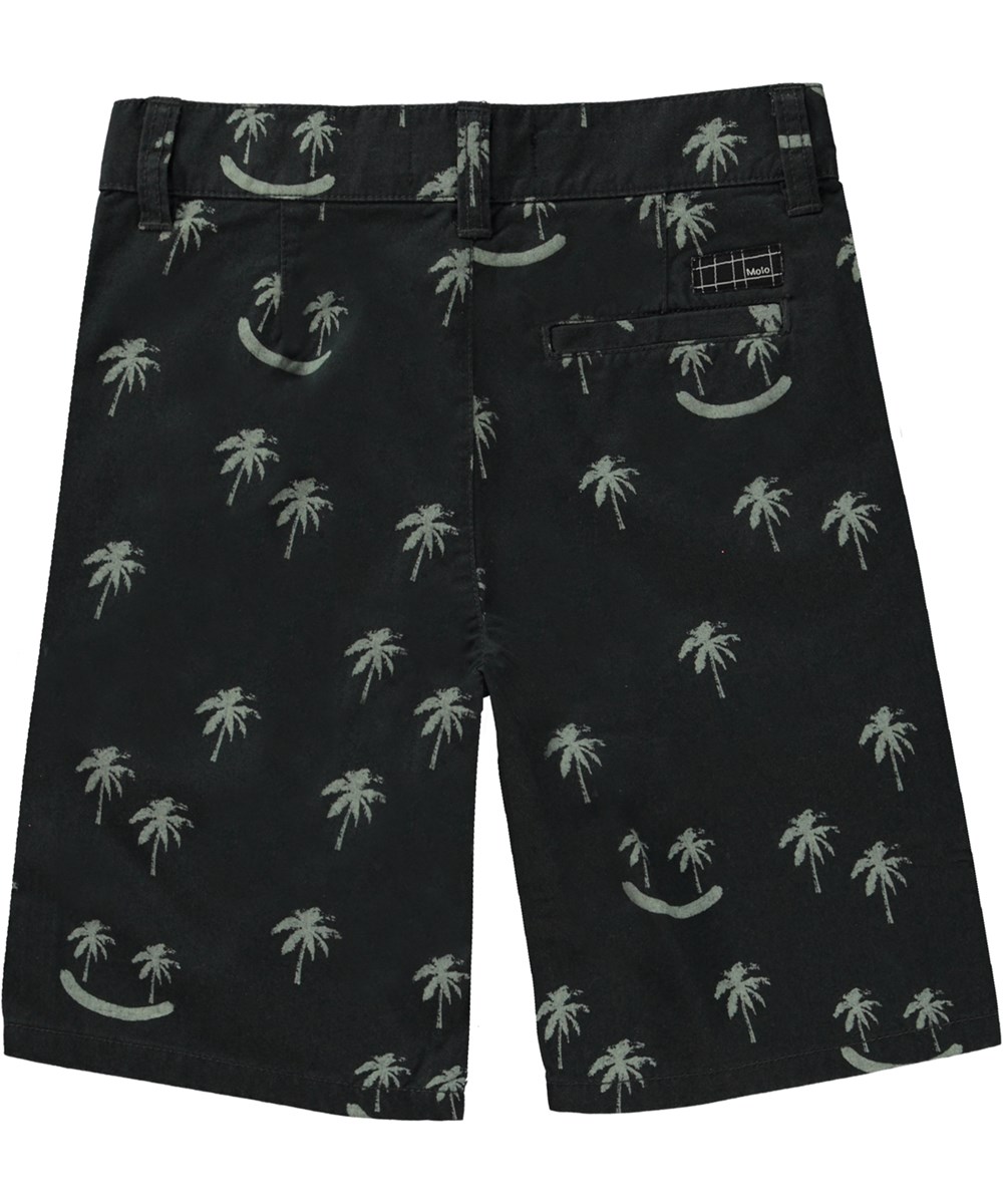 Alan - Smile Palmtrees - Black chino shorts with palm tree smileys