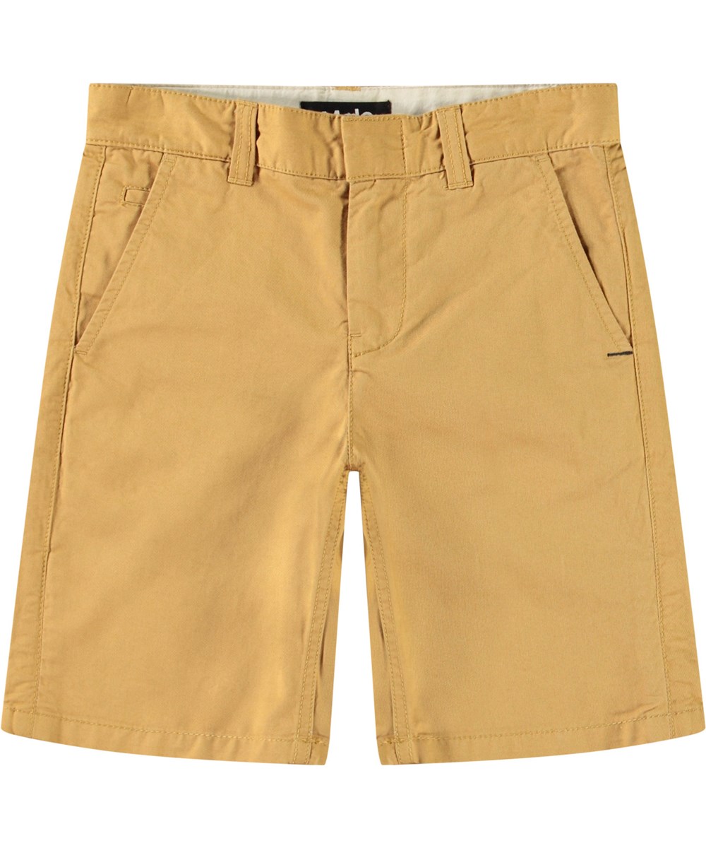 Alan - Suede - Light brown cotton chino shorts for children.