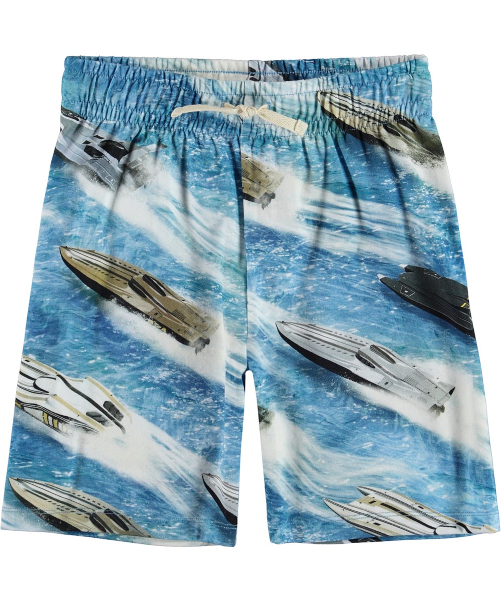 Alim - Electric Speed - Organic shorts with an elastic waist with ties and  "Electric Speed" print