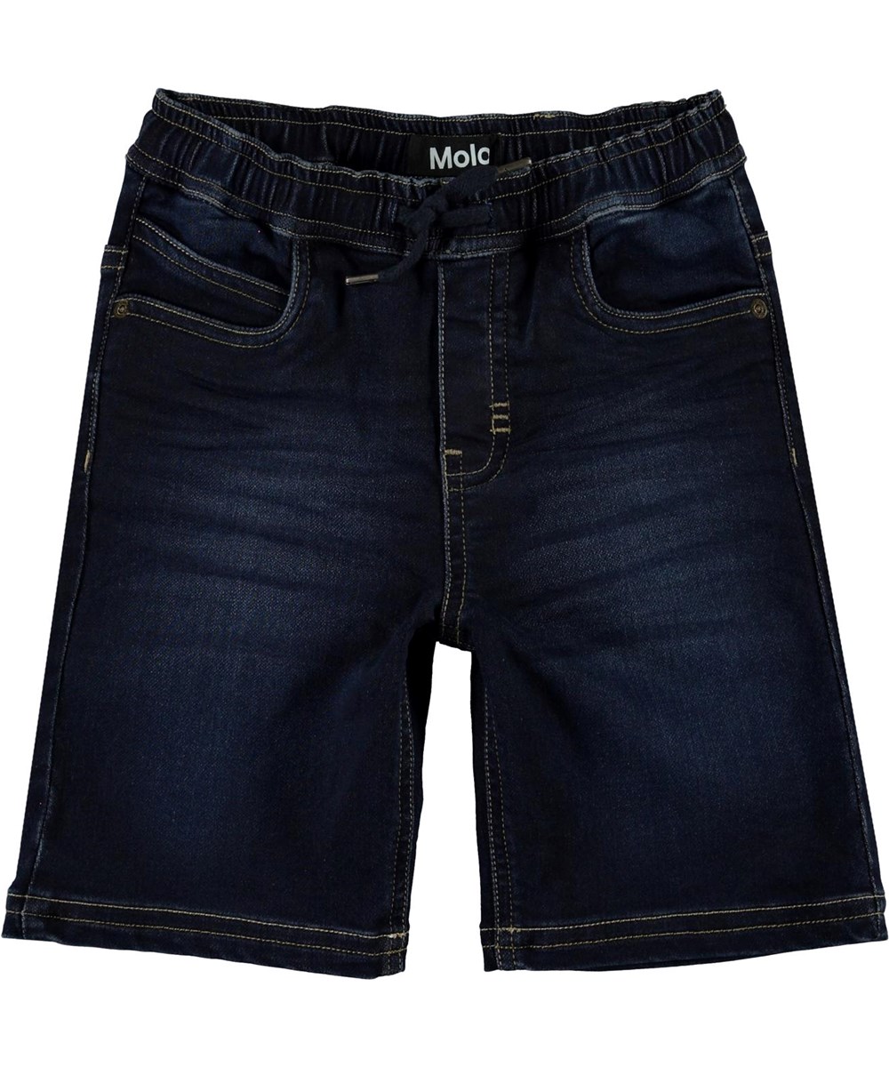 Ali - Dark Indigo - Dark blue denim shorts with ties