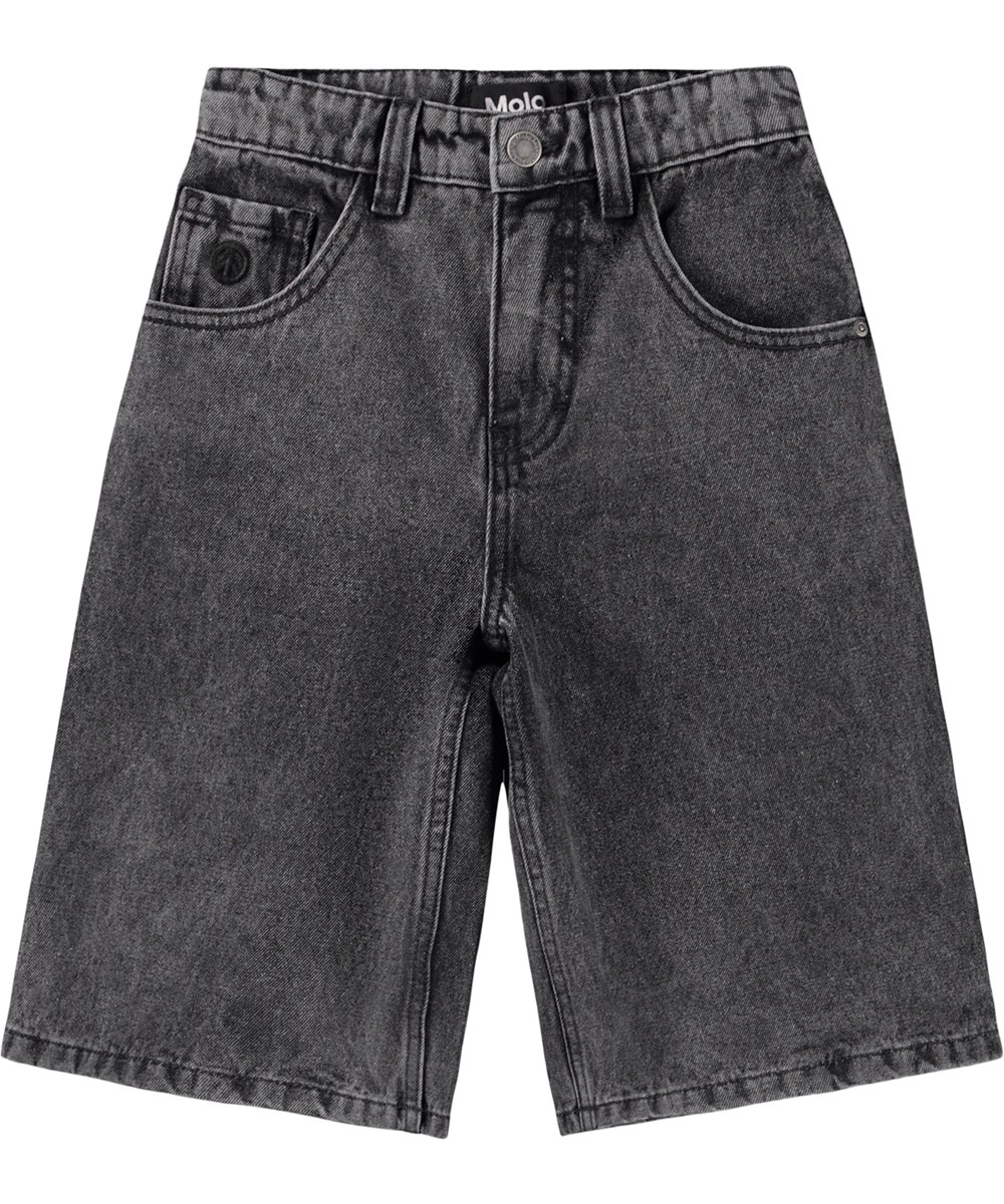 Alphie - Greyish Vintage - Grey baggy denim shorts for children made of organic cotton with adjustable waist 