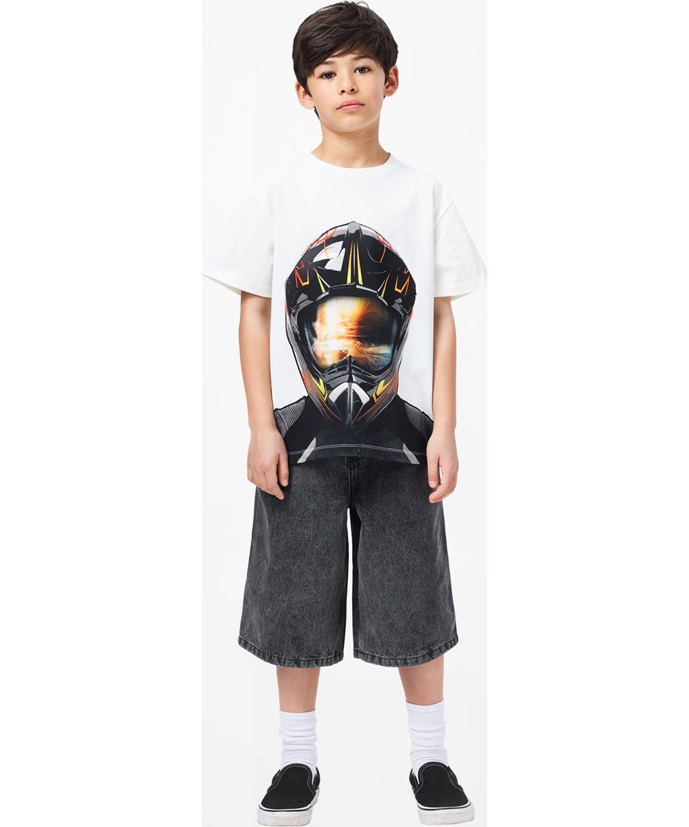 Alphie - Greyish Vintage - Grey baggy denim shorts for children made of organic cotton with adjustable waist 