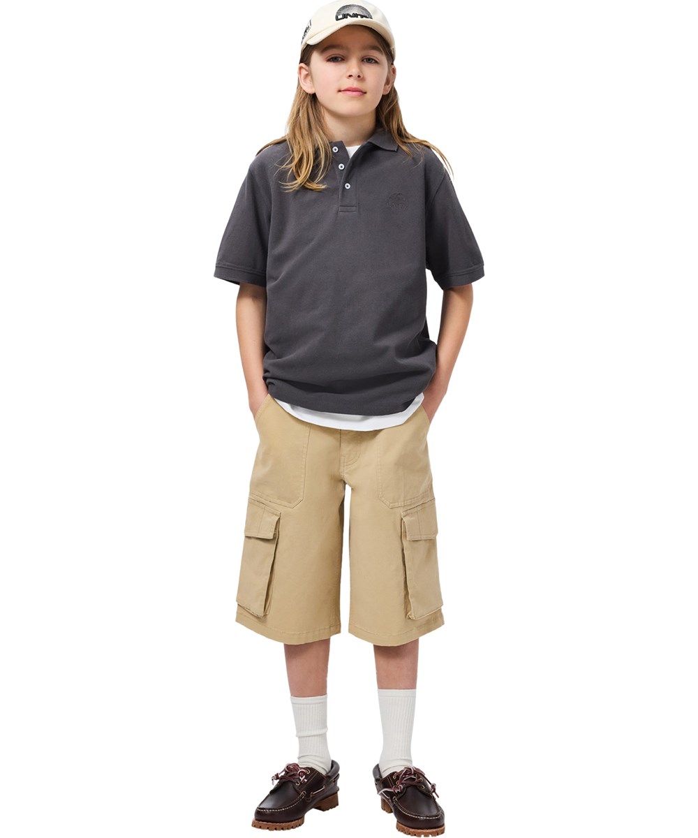 Alt - Desert - Beige cotton shorts for children with large cargo pockets 