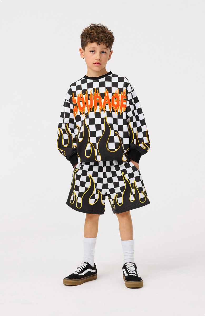 【PORTERNA】Moiffer Check Shorts Amil - Check On Fire - Shorts in organic cotton jersey with