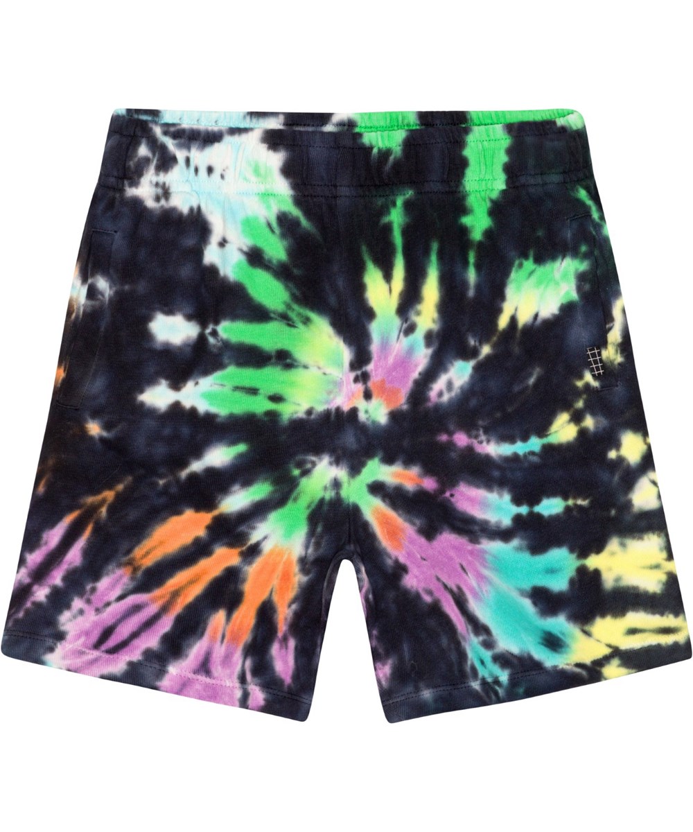 Amil - Colourful Dye - Multi-coloured, organic sweat shorts with tie-dye print