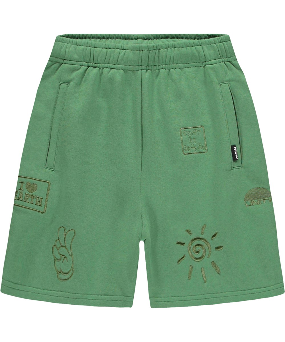 Amil - Groovy Green - Green shorts for children made of organic cotton jersey with an embroidery 