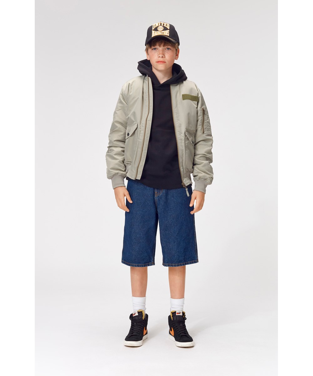 Art - Dark Stone - Knee length, dark blue wash denim shorts