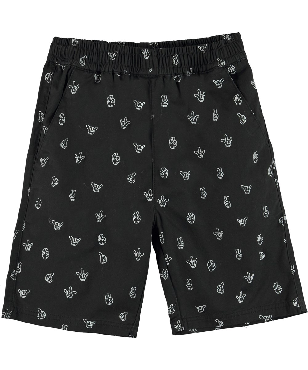 Avart - Friendly Hands - Black shorts with a print of hand signs
