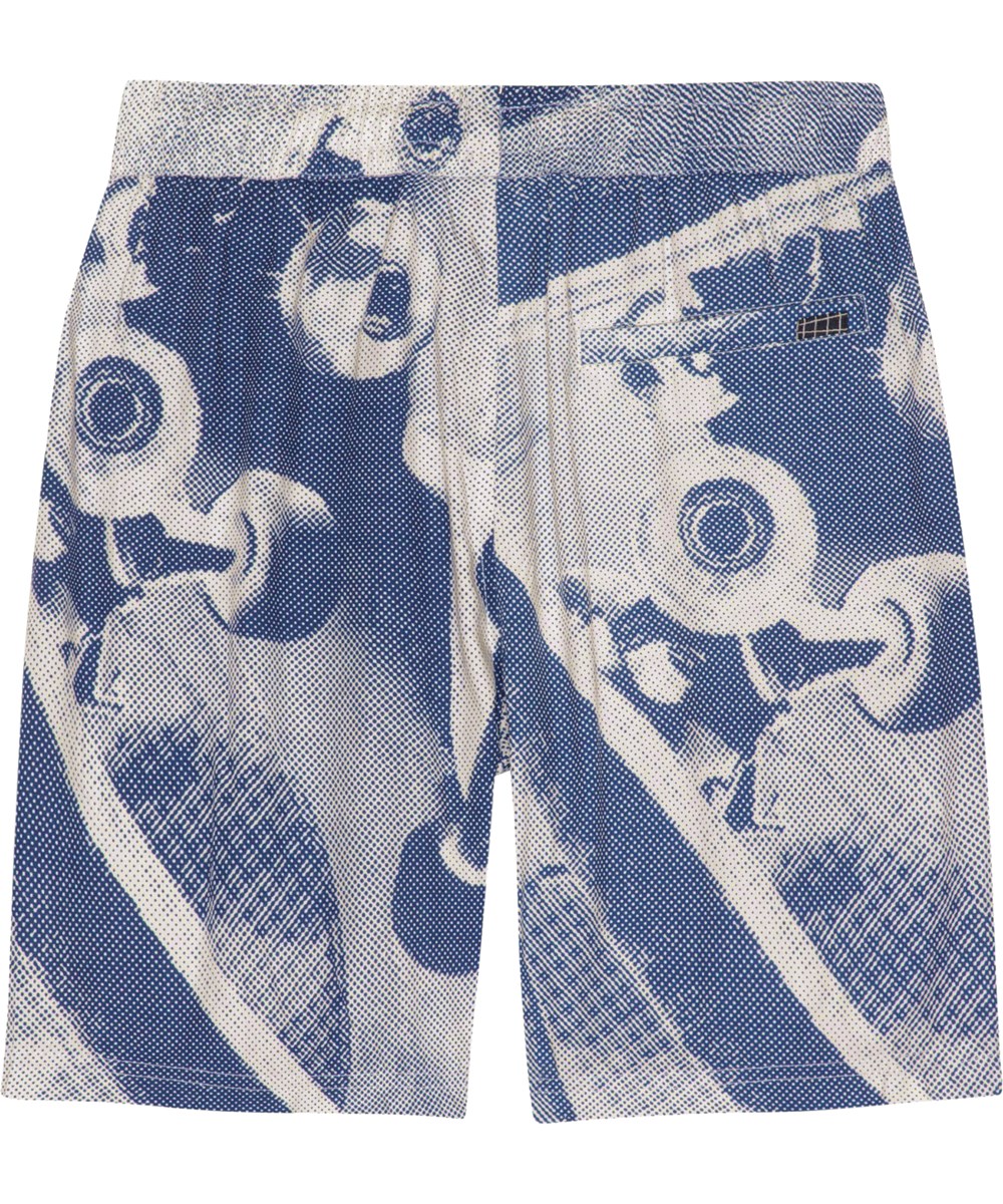 Avart - Skate  Universe - Knee length shorts in black, grey and white in soft viscose. The print is inspired by the skater world and has an all over print of skateboards seen from all angles
