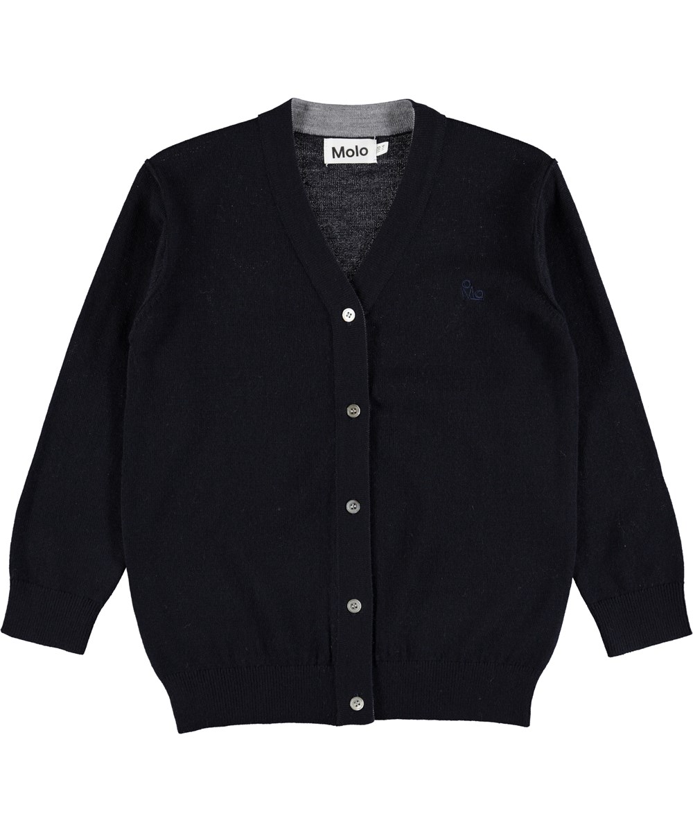 Basel - Dark Navy - Dark blue wool cardigan with buttons