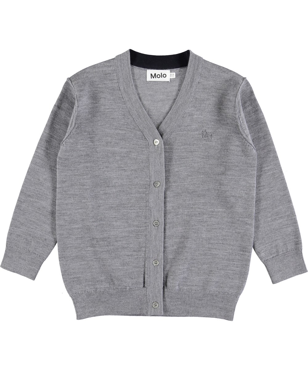 Basel - Grey Melange - Grey wool cardigan with buttons