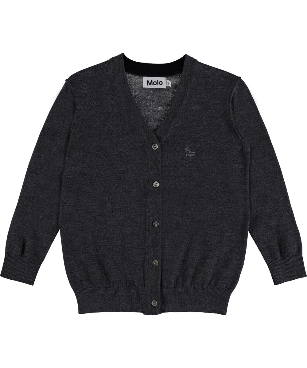 Basel - Medium Grey Melange - Knit cardigan with buttons.