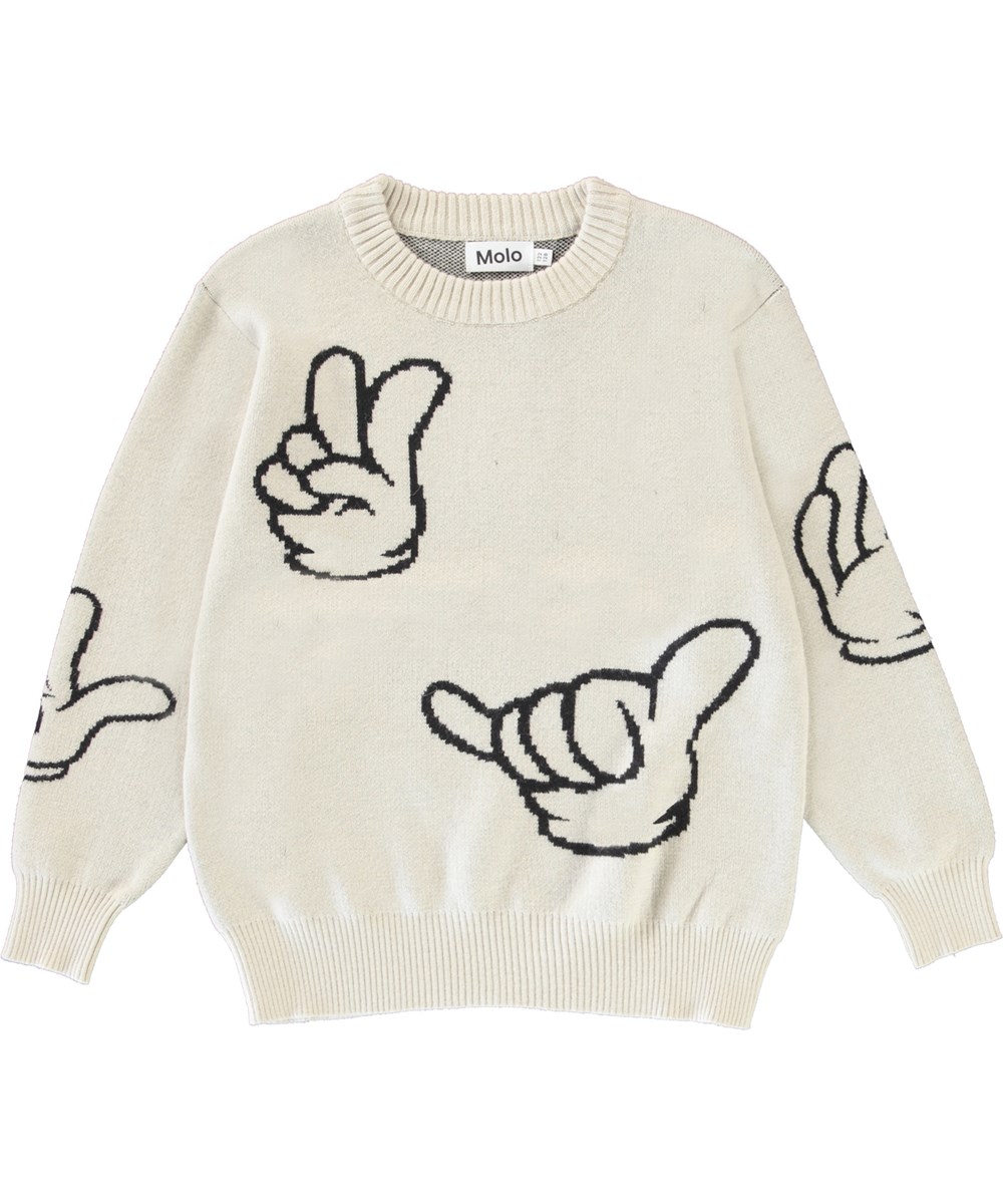 Bello - Moon - White knit top with hand signs