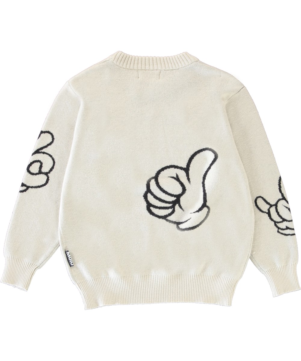 Bello - Moon - White knit top with hand signs