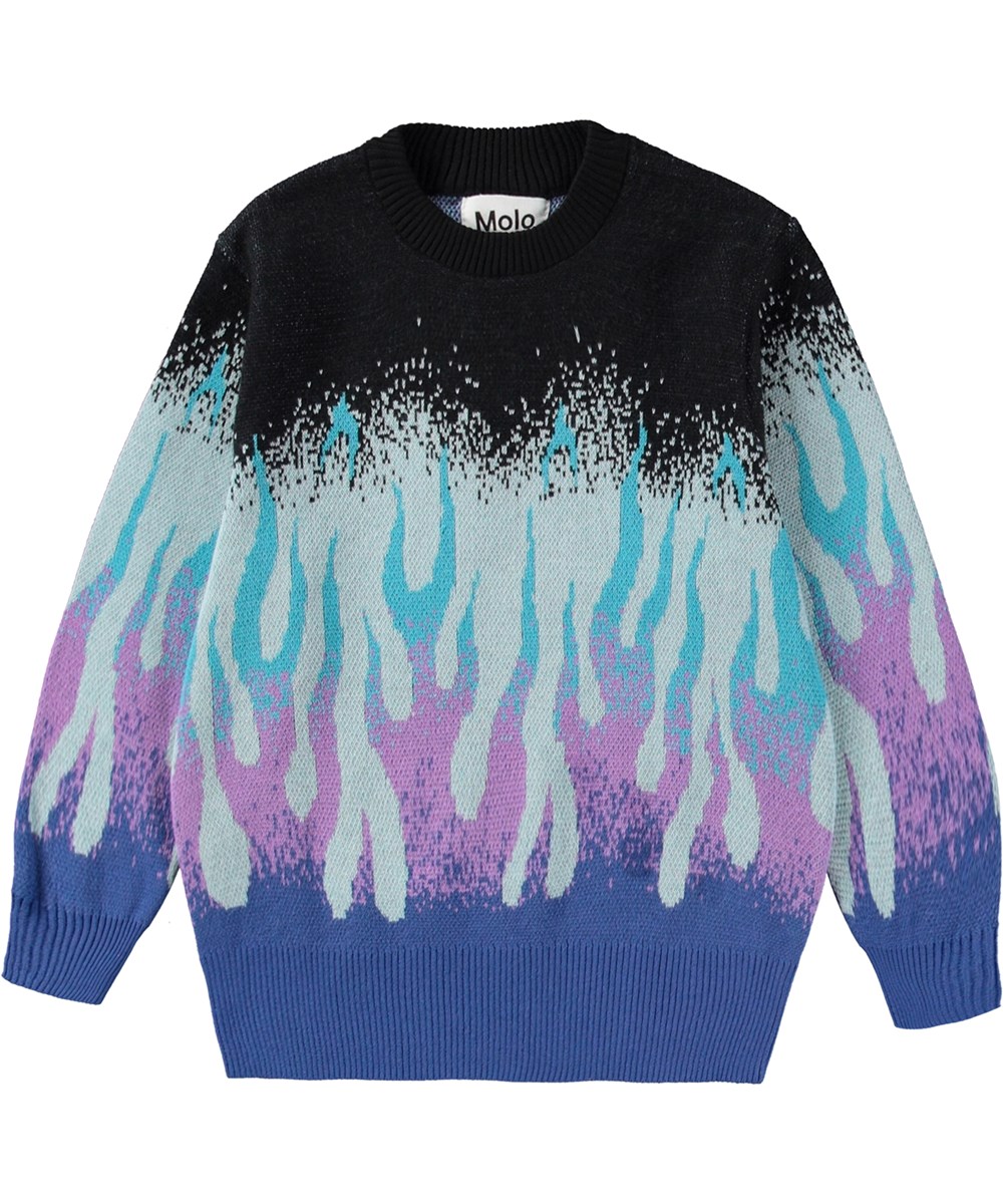 Bello - Blue Lit - Blue jersey with flame motif in graduated colours.