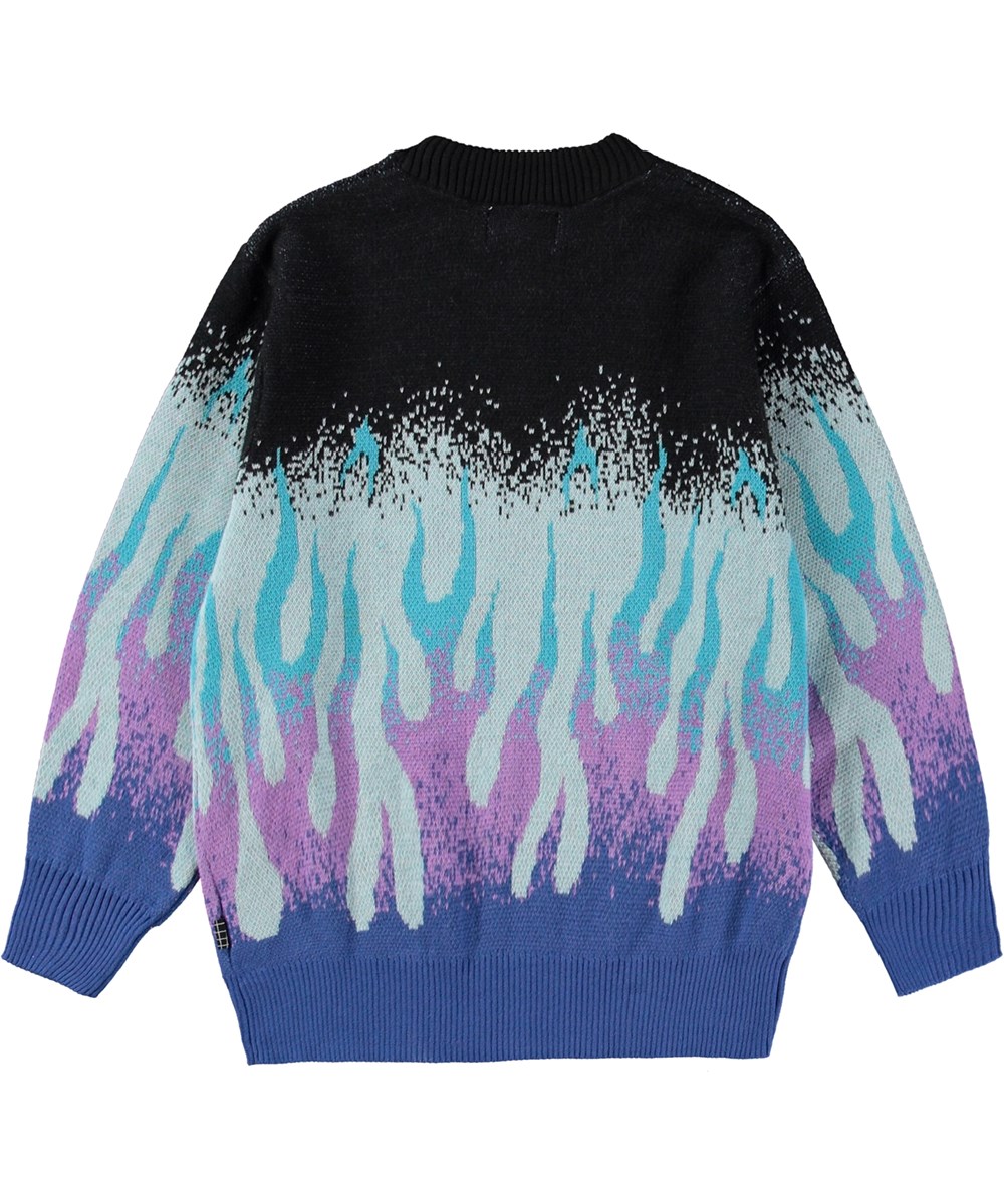 Bello - Blue Lit - Blue jersey with flame motif in graduated colours.