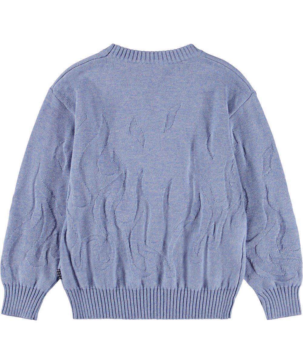 Bello - Flame Structure - Light blue knitted sweater made of a cotton and wool blend with a flame pattern.