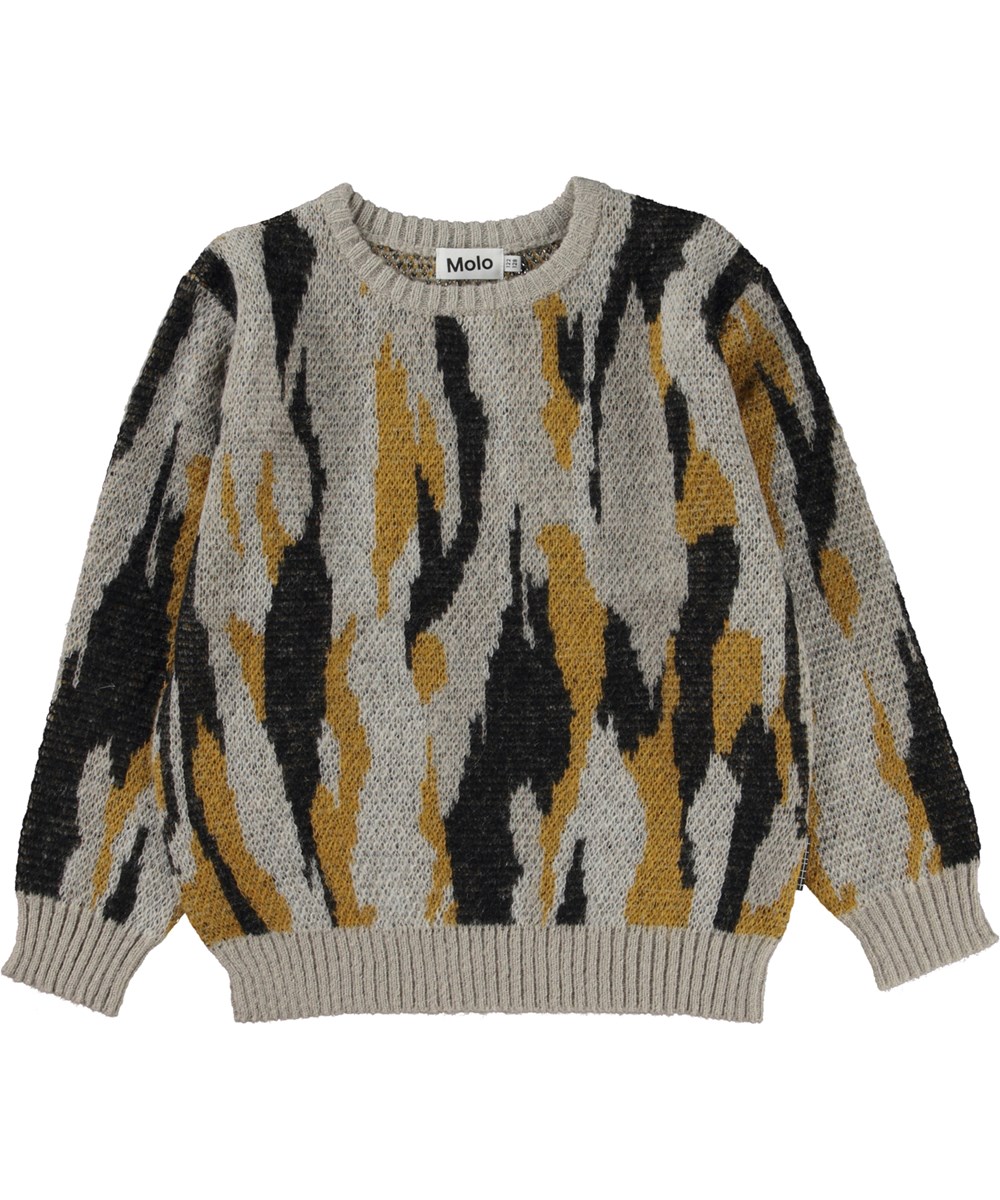 Bello - Structure - Grey knit jumper in wool/alpaca blend with organic pattern