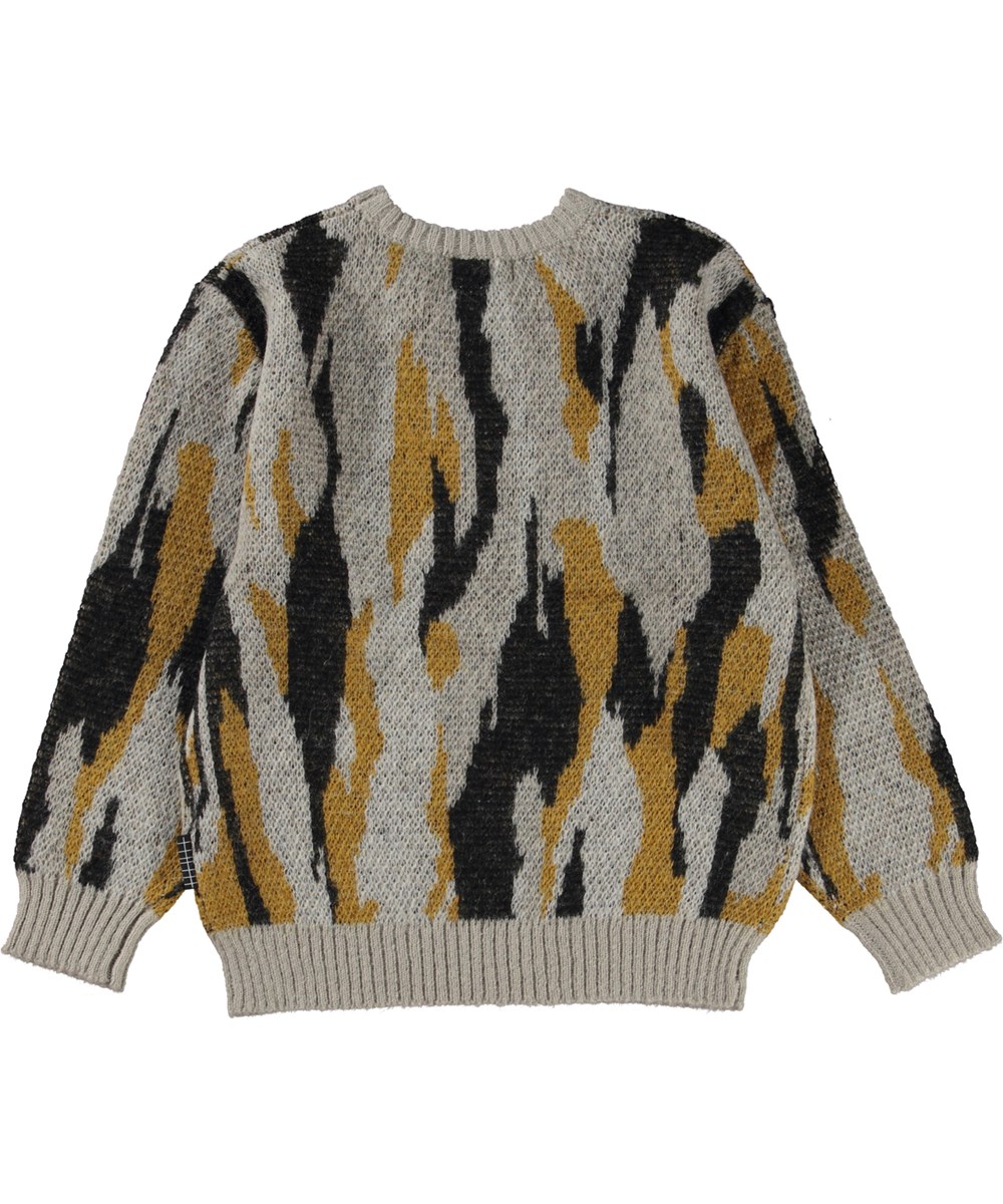 Bello - Structure - Grey knit jumper in wool/alpaca blend with organic pattern
