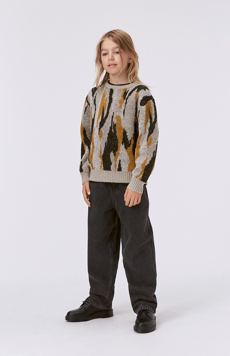 Bello - Structure - Grey knit jumper in wool/alpaca blend with organic pattern