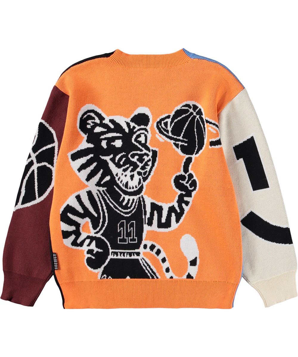 Burt - Basket Comics - Multicoloured knitted cardigan for children made of soft organic cotton 