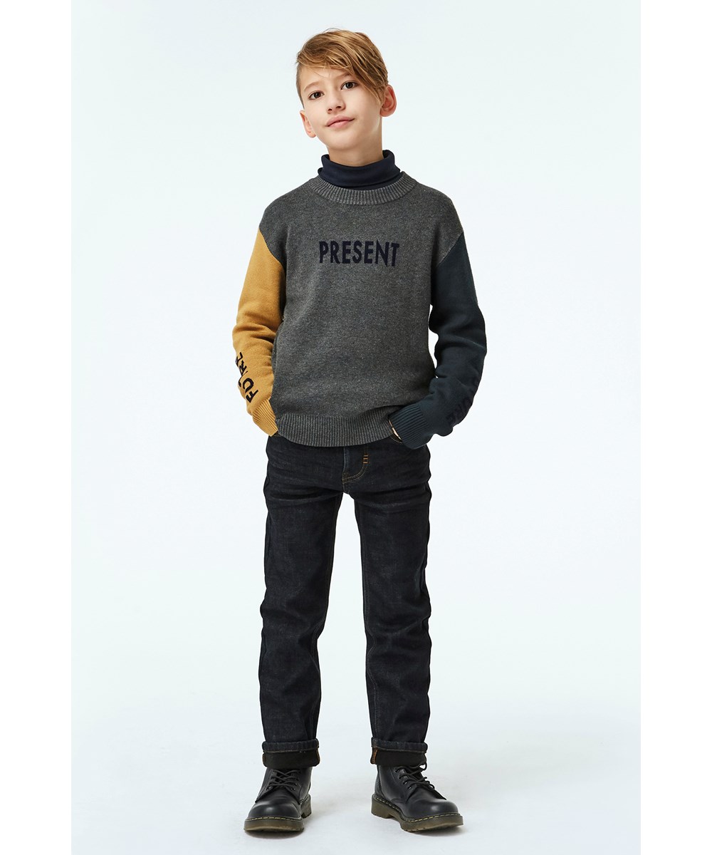 Buster - Past, Present, Future - Colour-blocked knit top with future and present