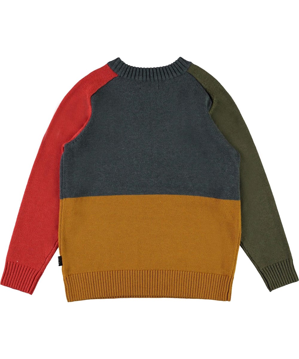 Buzz - 4 Colour - Red, green, yellow and grey knit top
