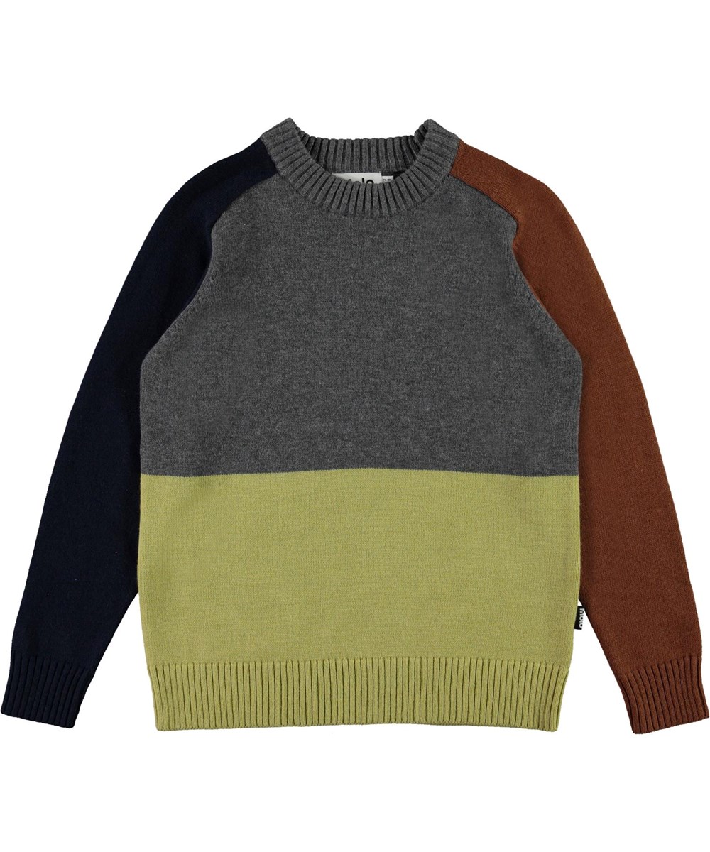 Buzz - Colour Mix - Blue, brown, yellow and grey knit top 
