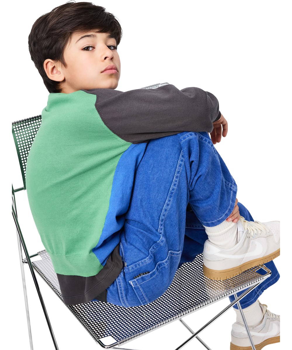 Buzzy - Colour Block - Blue jumper for children made of soft organic cotton 