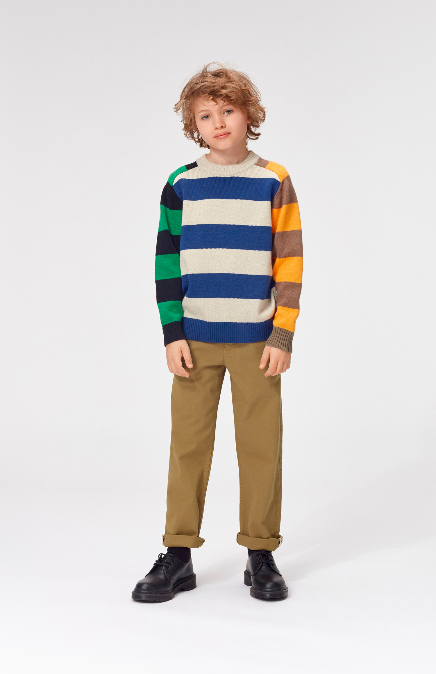 【MODERNIF】Burts Stripe Collar Knit Breton Spread Collar Half Zip Black and Beige Striped