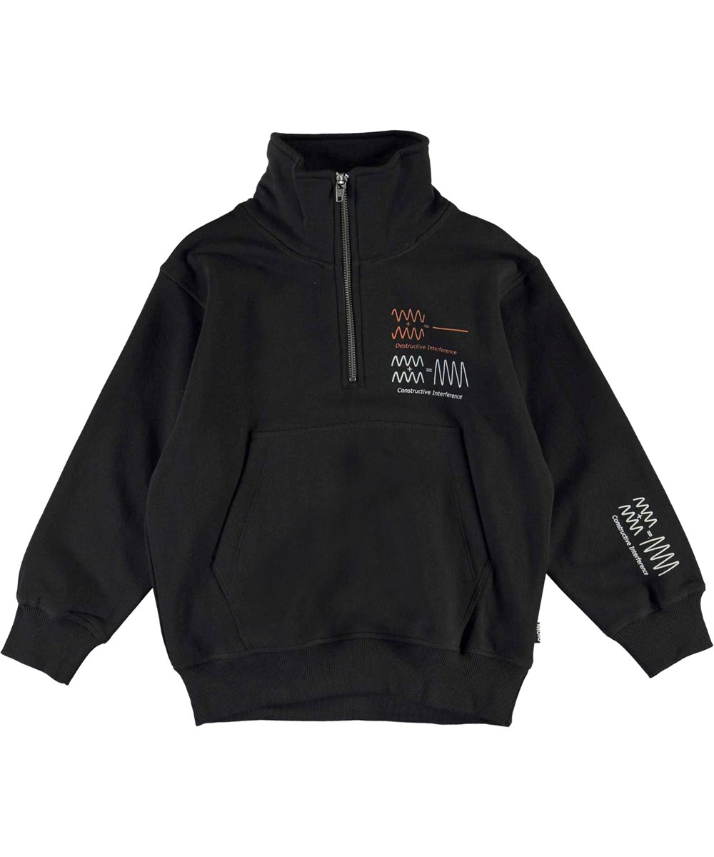 Mads - Black - Black sweatshirt with interference print