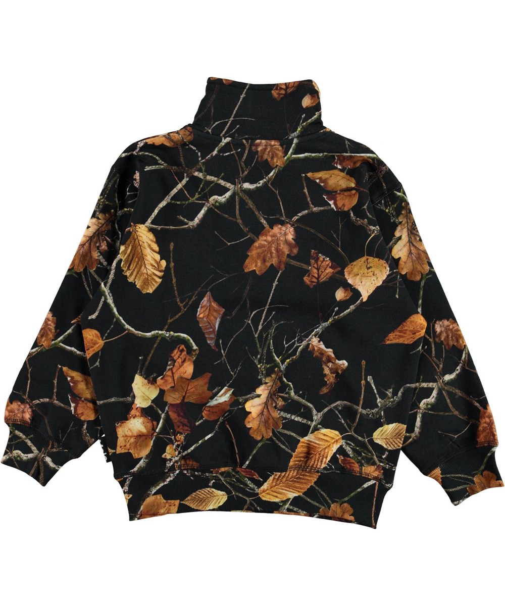 Mads - Branch Camo - Black organic sweatshirt with leaf print