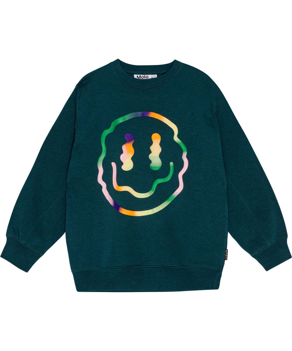 Magni - Grading Smile - Green organic cotton sweatshirt with front print.