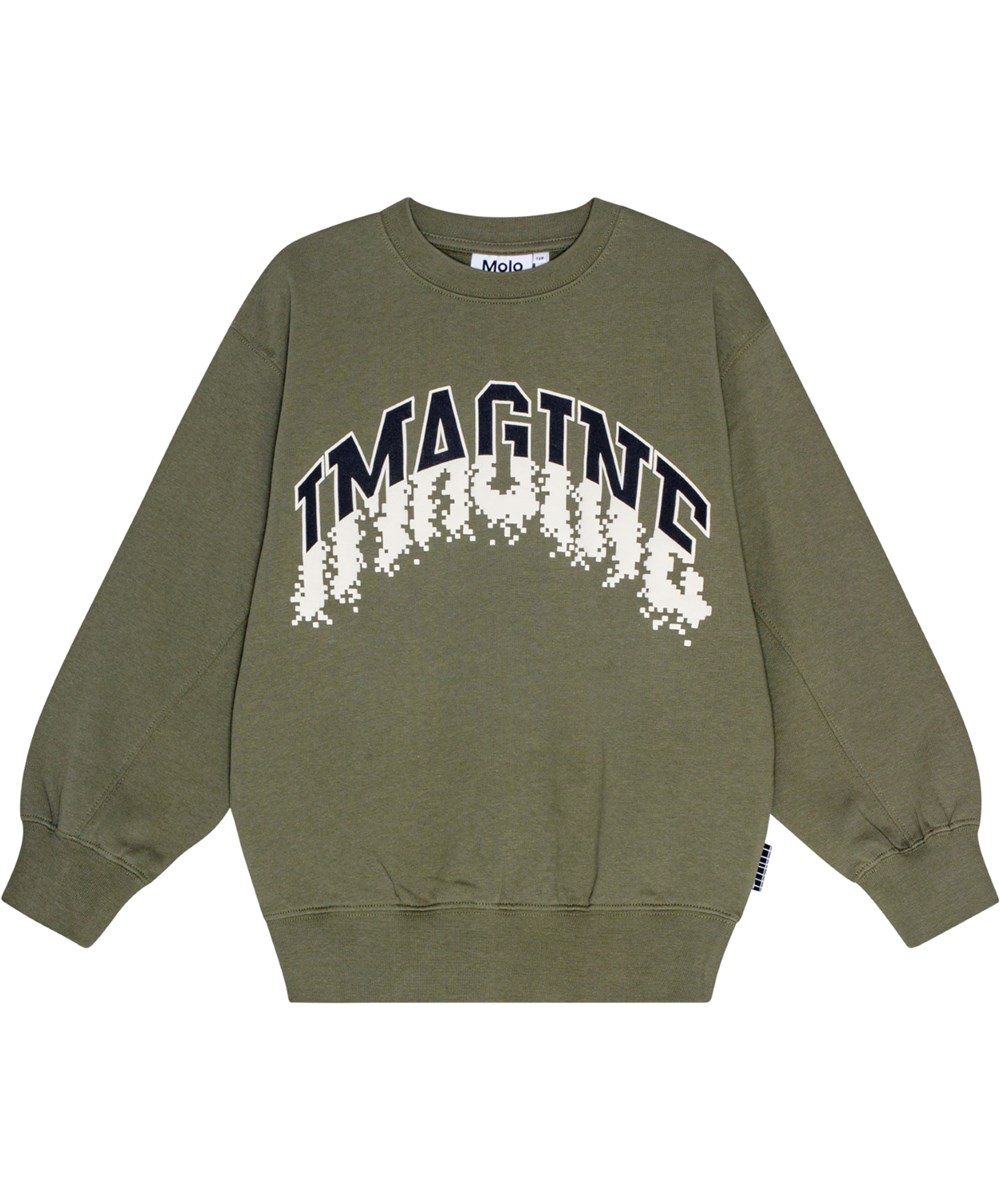 Magni - Growth - Army green sweatshirt with low shoulder seams and ribbed edges.