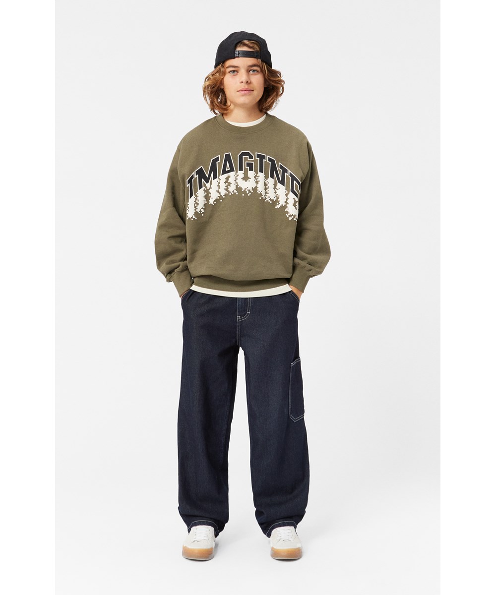 Magni - Growth - Army green sweatshirt with low shoulder seams and ribbed edges.