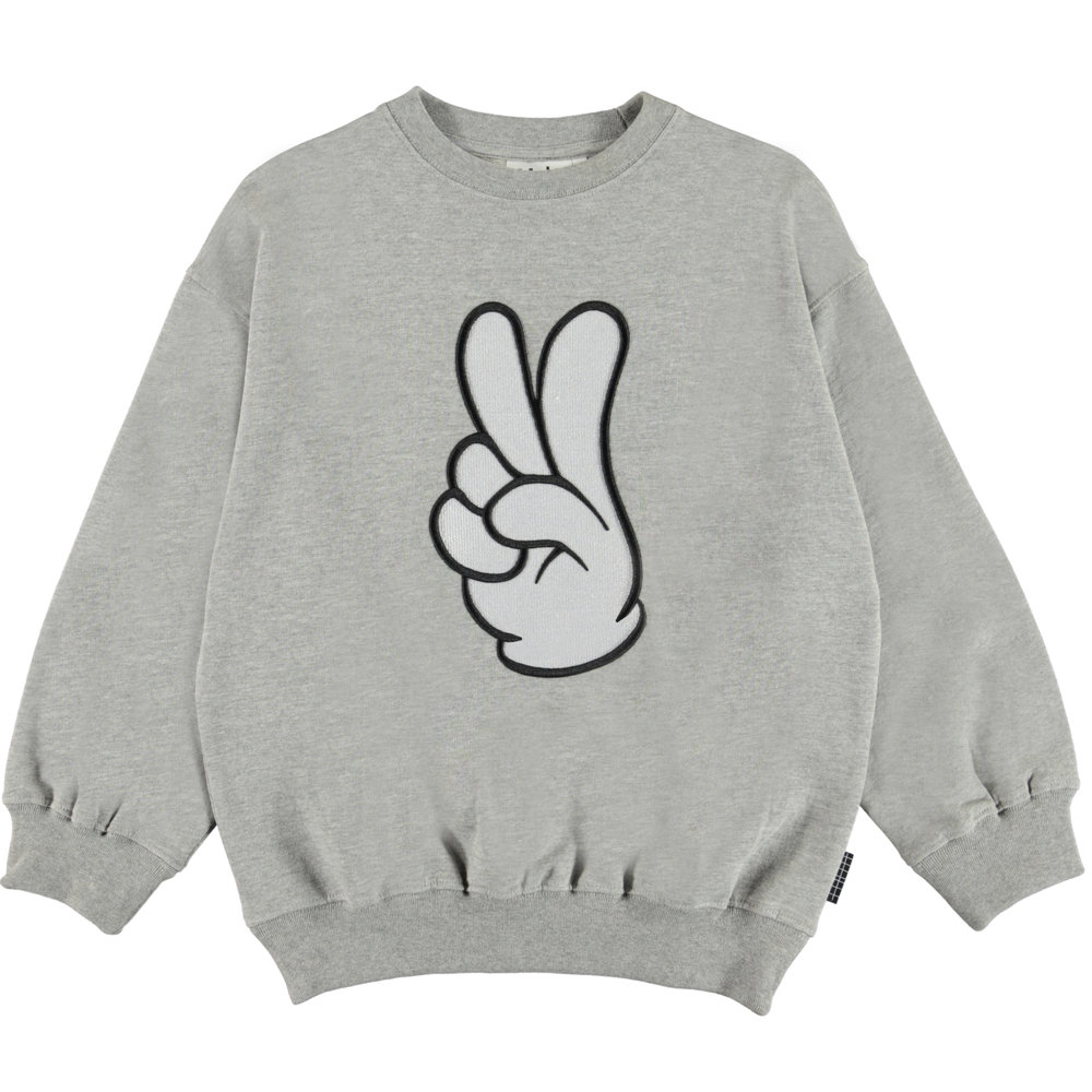 Mar - Grey Melange - Grey sweatshirt with peace sign hand - Molo
