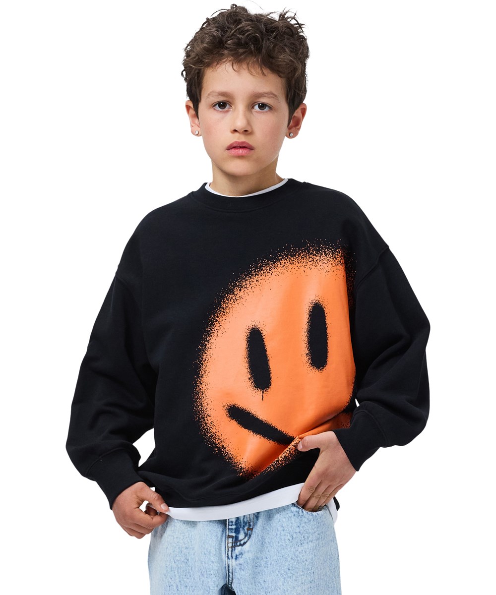 Mar - Black - Black sweatshirt for children made of organic cotton with a print 