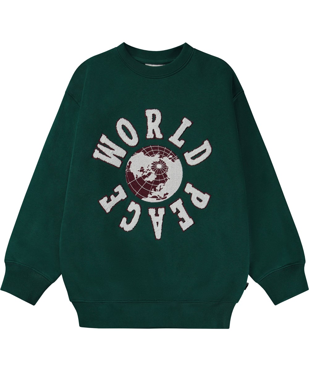 Mar - Fantasy Forest - Green sweatshirt with WORLD PEACE embroidery