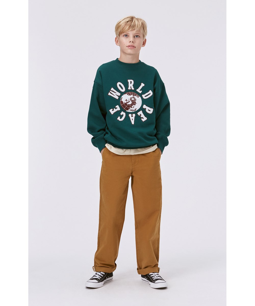 Mar - Fantasy Forest - Green sweatshirt with WORLD PEACE embroidery