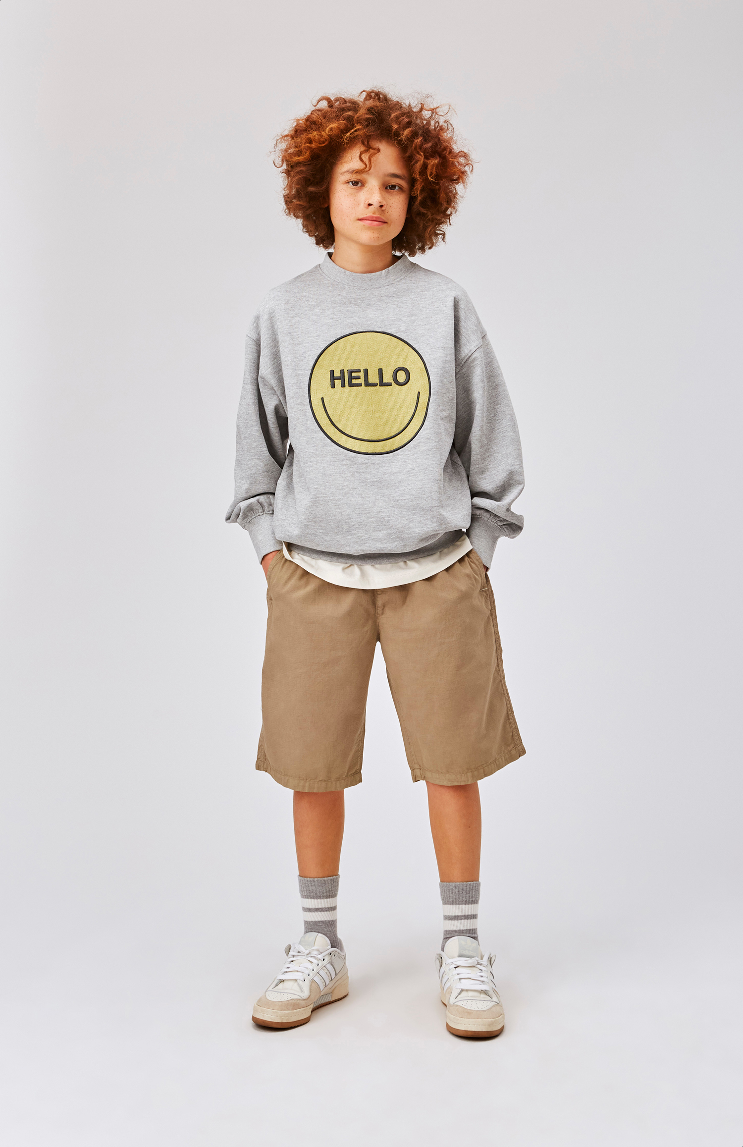 Mar - Grey Melange - Grey sweatshirt with hello smiley - Molo