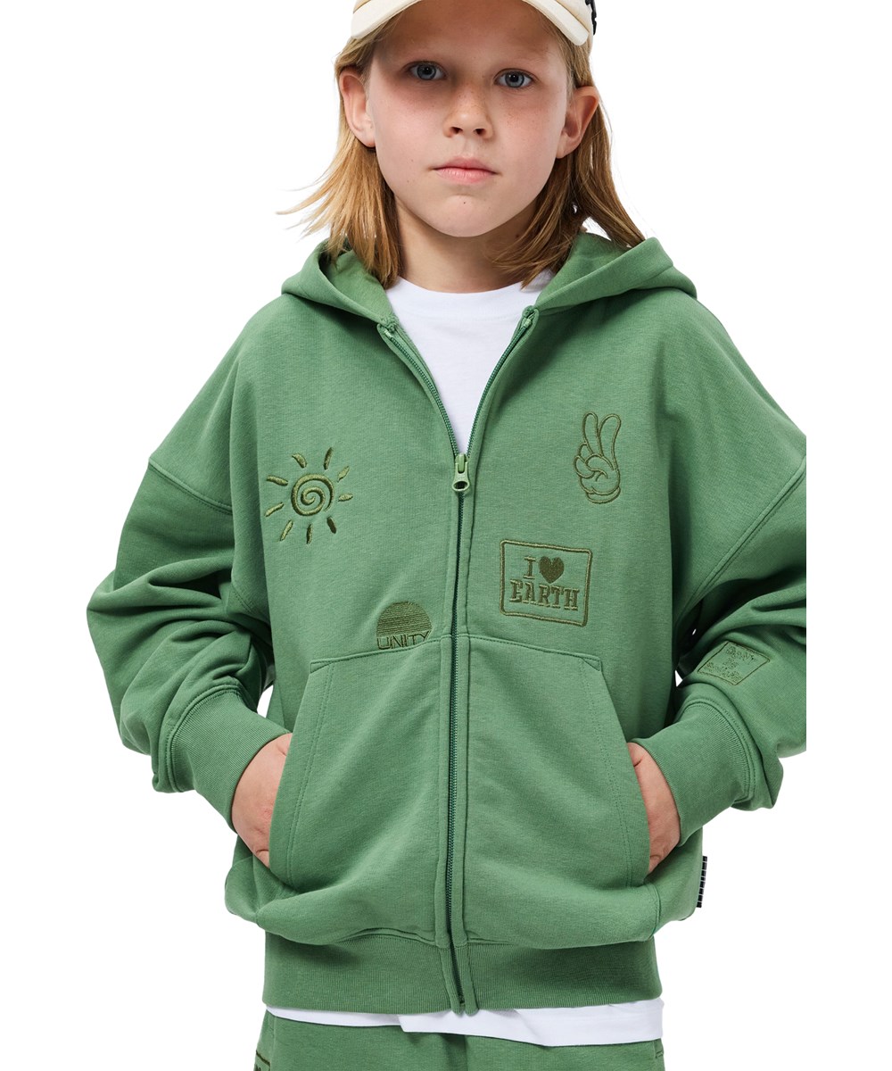 Marley - Groovy Green - Green hoodie for children made of organic cotton with an embroidery