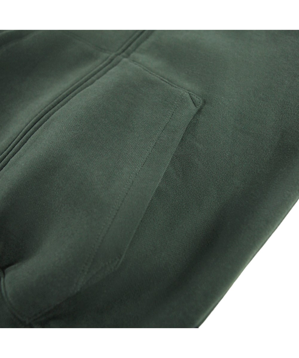 Marley - By Hands - Dark green hoodie with zipper for children made of organic cotton with a white hand sign print.