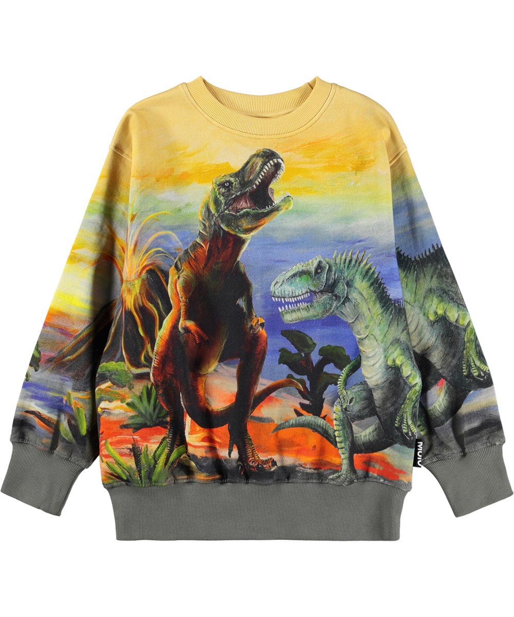 Mattis - Dino Art - Blue and white sweatshirt for children made of organic cotton with a dinosaur print